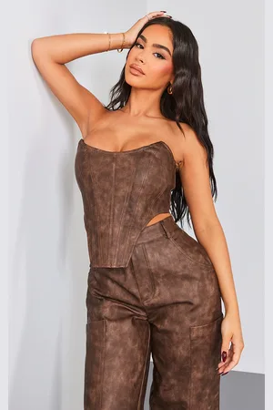 PRETTYLITTLETHING Petite Faux Leather Corset Top