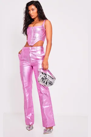 PRETTYLITTLETHING Metallic Denim Stitch Detail Straight Leg Jeans