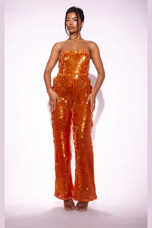 PRETTYLITTLETHING Sequin Bandeau Wide Leg Jumpsuit