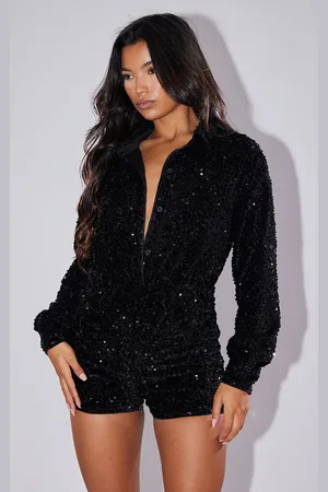 PRETTYLITTLETHING Sequin Shirt Playsuit