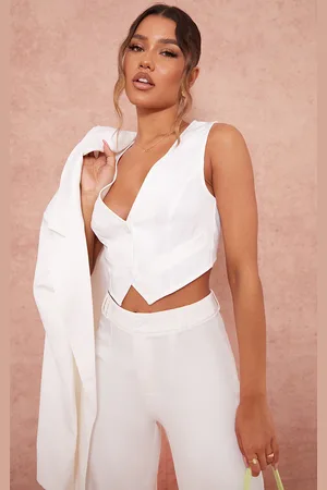 PRETTYLITTLETHING Woven Belted Back Detail Suit Waistcoat Top