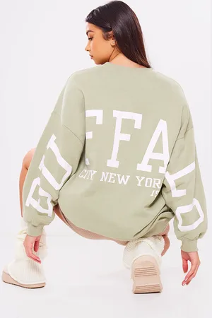 PRETTYLITTLETHING Buffalo N.Y Printed Slogan Sweat Jumper Dress