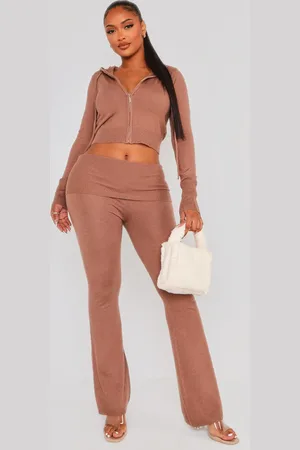 PRETTYLITTLETHING Shape Mocha Knit High Waist Foldover Waist Leggings