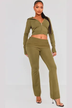 PRETTYLITTLETHING Shape Khaki Knit High Waist Foldover Waist Leggings