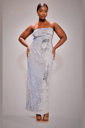 PRETTYLITTLETHING Plus Silver Sequin Bandeau Maxi Dress