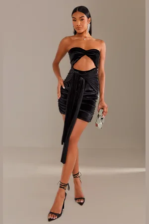 PRETTYLITTLETHING Velvet Knotted Bodycon Mini Dress