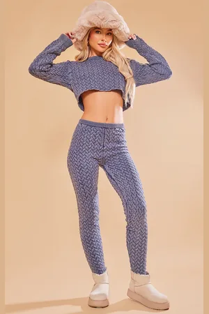 PRETTYLITTLETHING Cable Knitted Denim Look Leggings