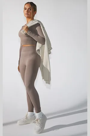 PRETTYLITTLETHING Taupe Seamless Rib Detail Gym Leggings