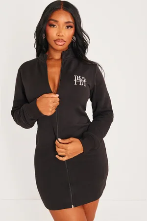 PRETTYLITTLETHING Shape Embroidered Zip Through Jumper Dress