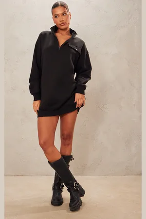 PRETTYLITTLETHING Half Zip Pocket Detail Jumper Dress
