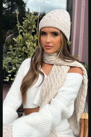 PRETTYLITTLETHING Oatmeal Cable Knit Scarf