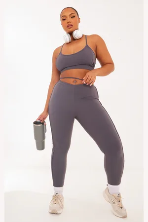 PRETTYLITTLETHING Plus Charcoal Sculpt Strappy Gym Leggings