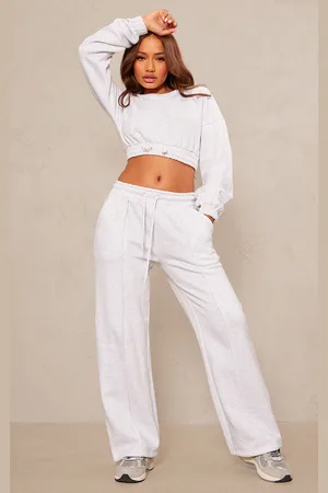 Petite Cream Seam Detail Wide Leg Joggers