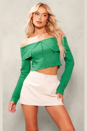 PRETTYLITTLETHING Textured Popcorn Foldover Bardot Top