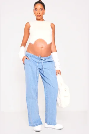 PRETTYLITTLETHING Maternity Under Bump Drawstring Straight Leg Jeans