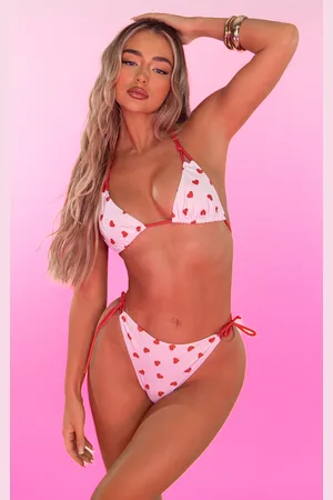 PRETTYLITTLETHING Heart Print Triangle Bikini Top