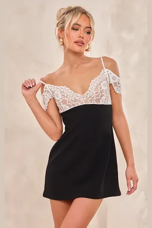 PRETTYLITTLETHING Sheer Contrast Lace Stretch Woven Mini Dress