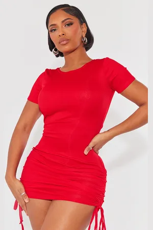 Shape Rust Woven Cup Detail Ruched Side Bodycon Dress