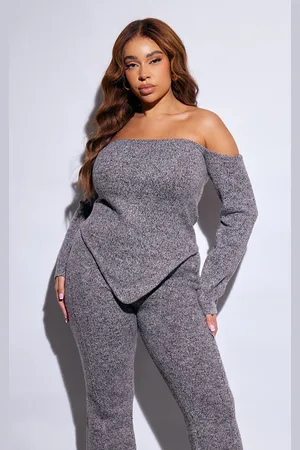 PRETTYLITTLETHING Plus Marl Knit Bardot Corset Style Top
