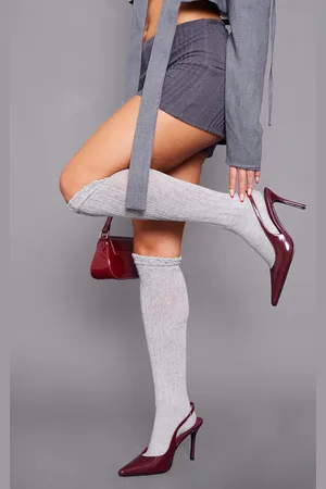 PRETTYLITTLETHING Burgundy Pu Point Toe Sling Back High Heeled Courts
