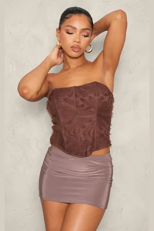 PRETTYLITTLETHING Floral Tulle Boned Corset