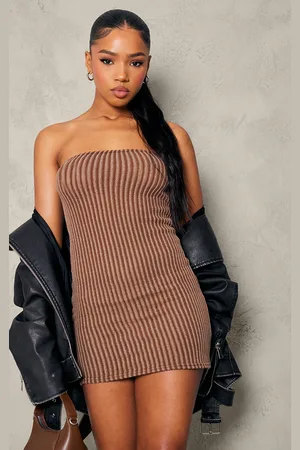 PRETTYLITTLETHING Contrast Ribbed Bandeau Mini Dress