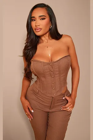 PRETTYLITTLETHING Shape Brown Woven Hook And Eye Corset