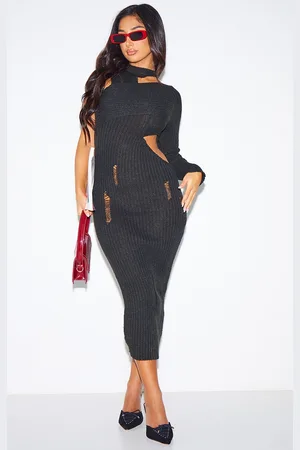 PRETTYLITTLETHING Petite Cut-out One Sleeve Knitted Midaxi Dress