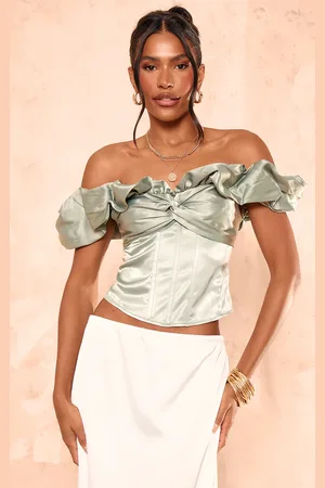 PRETTYLITTLETHING Premium Satin Ruffle Boned Corset