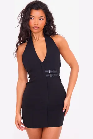 PRETTYLITTLETHING Stretch Woven Belted Bodycon Dress