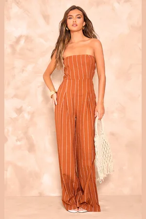 PRETTYLITTLETHING Rust Stripe Bandeau Pocket Detail Jumpsuit