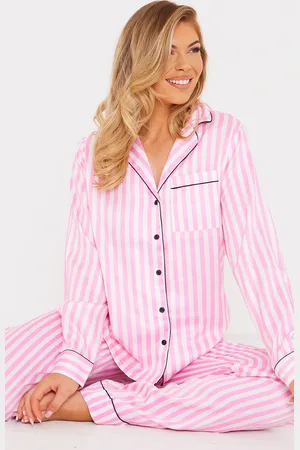 PRETTYLITTLETHING Baby Stripe Print Contrast Piping Satin Long PJ Set