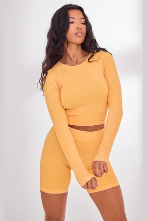 PRETTYLITTLETHING PLT SPORT Acid Wash Seamless Rib Long Sleeve Sports Top