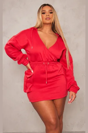 PRETTYLITTLETHING Shape Plunge Wrap Utility Pocket Sweater Dress