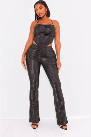 PRETTYLITTLETHING Shape Matte Faux Leather Snake Flare Trousers