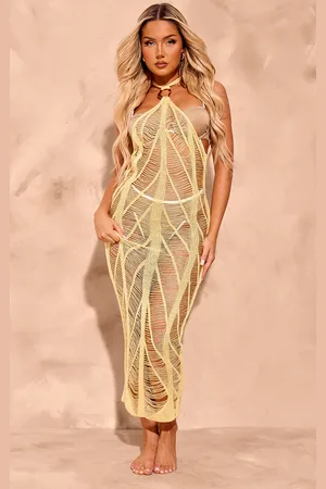 PRETTYLITTLETHING Laddered Crochet Gold Trim Maxi Beach Dress