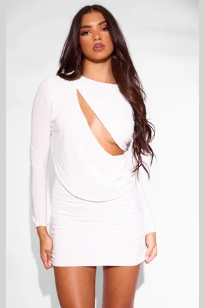 PRETTYLITTLETHING Premium Double Layer Extreme Plunge Drape Bodycon Dress