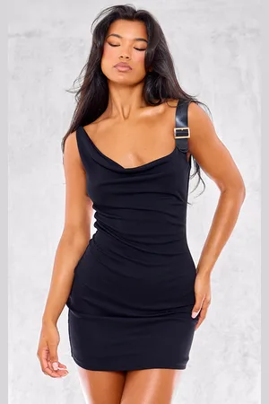 PRETTYLITTLETHING Textured Buckle Shoulder Bodycon Dress
