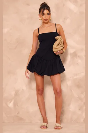 PRETTYLITTLETHING Strappy V Dip Waist Puffball Mini Dress