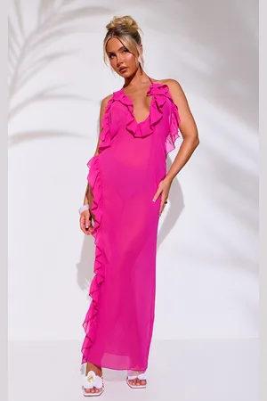PRETTYLITTLETHING Frill Chiffon Maxi Beach Dress