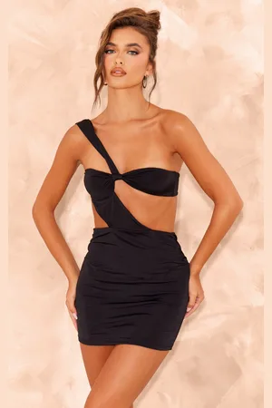 PRETTYLITTLETHING Slinky One Shoulder Twist Bodycon Dress