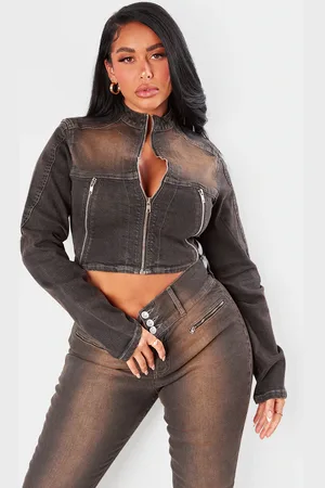 PRETTYLITTLETHING Shape Denim Cropped Fitted Jacket