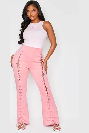 PRETTYLITTLETHING Shape Lace Up Front Wide Leg Joggers
