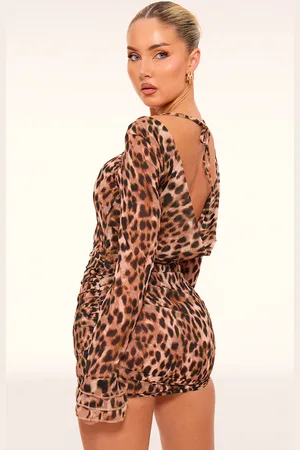 PRETTYLITTLETHING Leopard Print Chiffon Cowl Back Shift Dress