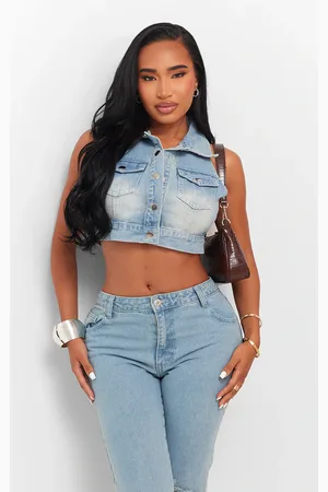 PRETTYLITTLETHING Shape Denim Button Front Sleeveless Jacket