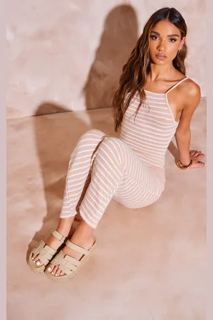 PRETTYLITTLETHING Wide Fit Linen Round Toe Velcro Strap Chunky Sandals