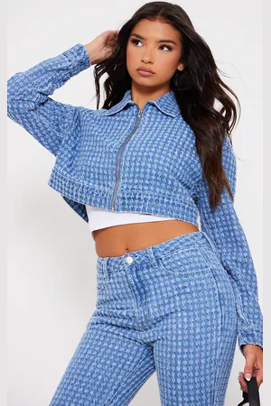 PRETTYLITTLETHING Distressed Stripe Denim Jacket