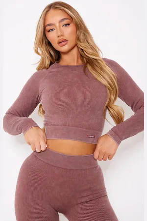 PRETTYLITTLETHING PLT SPORT Acid Wash Seamless Rib Long Sleeve Sports Top