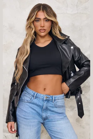PRETTYLITTLETHING Faux Leather Regular Fit Belted Biker Jacket