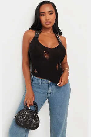 PRETTYLITTLETHING Shape Knit Buckle Detail Halterneck Top